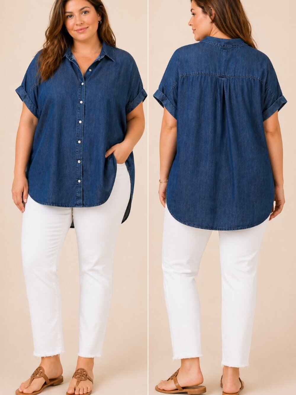 Soft Surroundings Blue Chambray Denim Drop Shoulder Shirt Dress Sz L